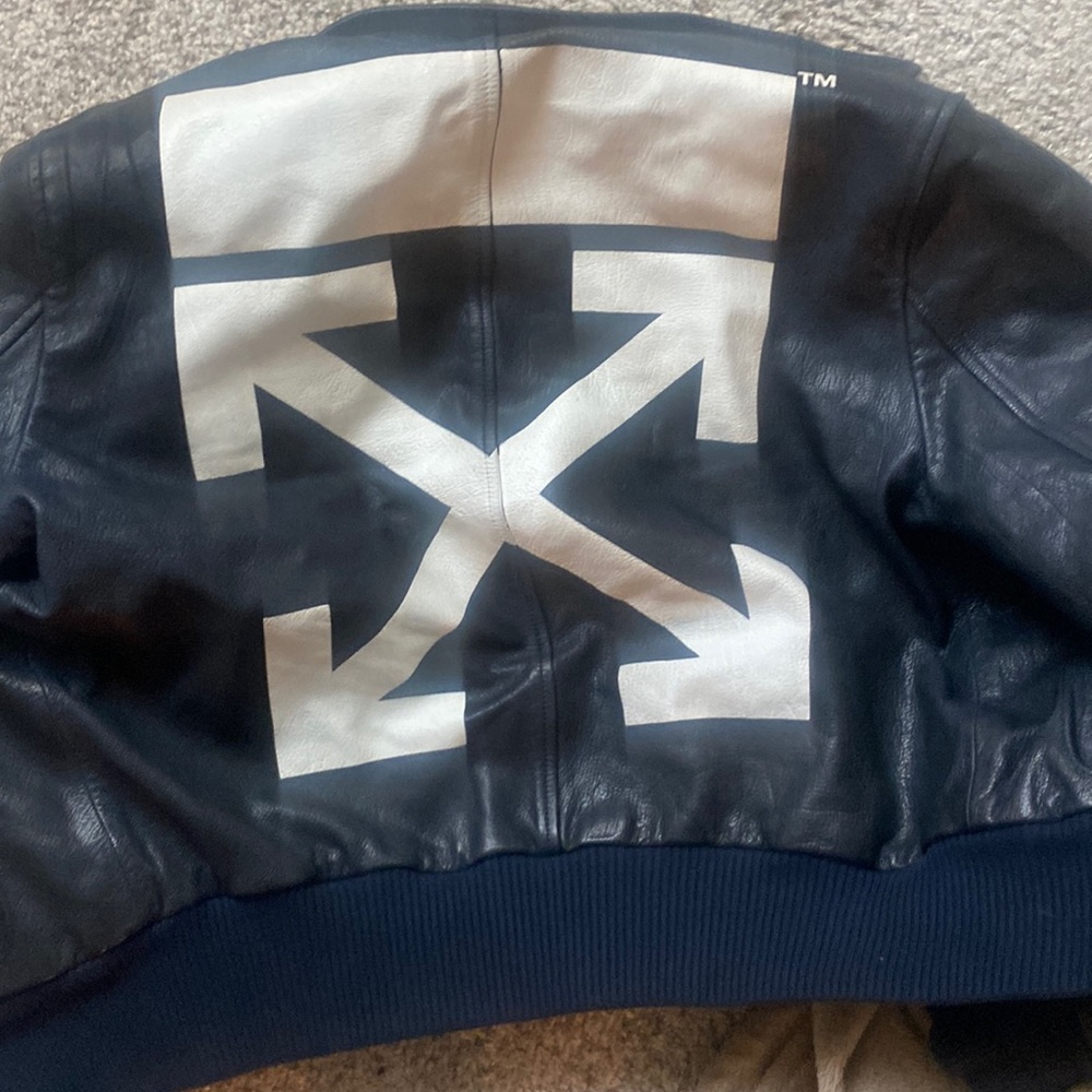 Off white leather bomber jacket